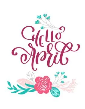 Hello April Hand drawn text and design for greeting card. Trendy hand lettering 스톡 일러스트