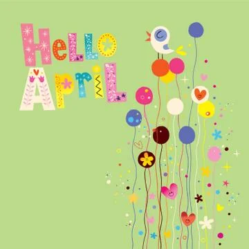 Hello april spring card Stock Illustration