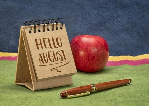 Hello August greeting note Stock Photos