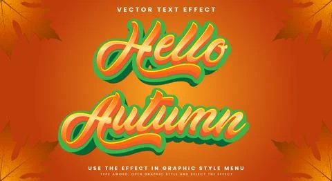 Hello autumn 3d editable text effect Template Illustrazione stock