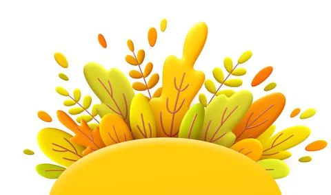 Hello Autumn 3d minimal background with autumn yellow, orange leaves. 3d Fall Stock Illustration