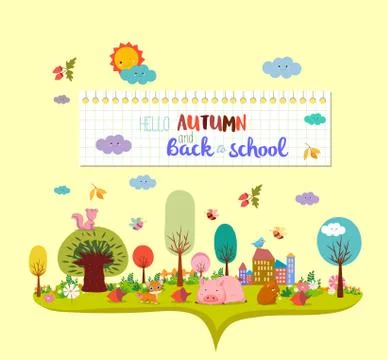 Hello autumn and back to school. autumn banner background Stock Illustration