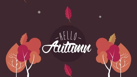 Hello autumn animation with falling leaves and forest trees in flat cartoon.. Stock Footage 334090848