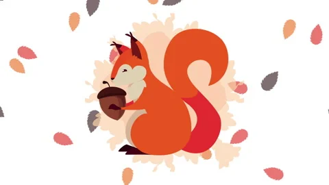 Hello autumn animation with squirrel and nut leafs pattern Stock Footage 138851940