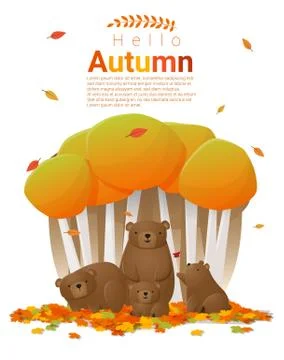 Hello autumn background with bears Illustrazione stock