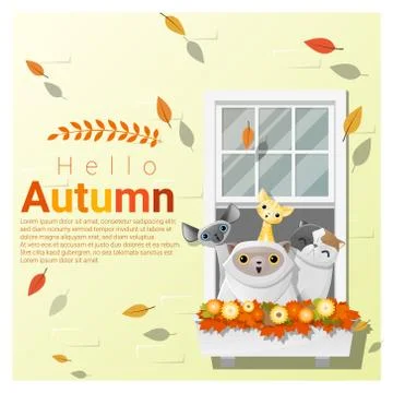 Hello autumn background with cats Illustrazione stock