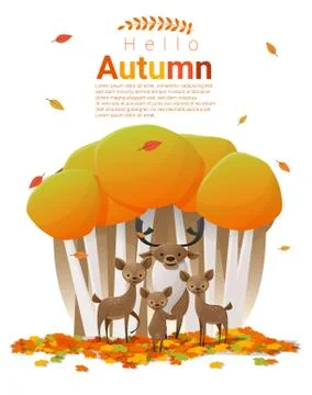 Hello autumn background with deers Stock Illustration