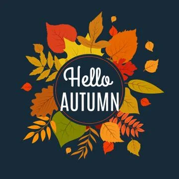Hello autumn background with fall leaves. Nature autumnal vector concept Illustrazione stock