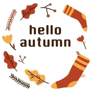 Hello autumn background with fall leaves. Nature autumnal vector concept. Orange Stock Illustration