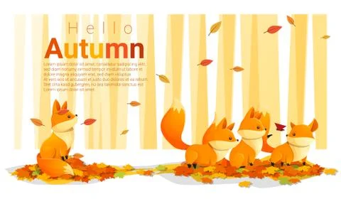 Hello autumn background with foxes Stock Illustration