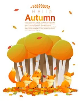 Hello autumn background with foxes Stock Illustration