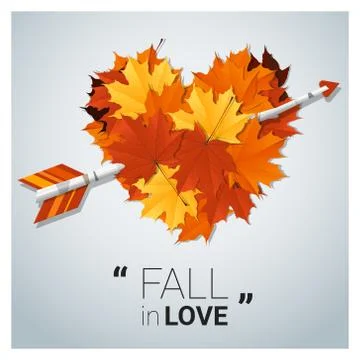 Hello autumn background with heart shape leaves and arrow Stock Illustration