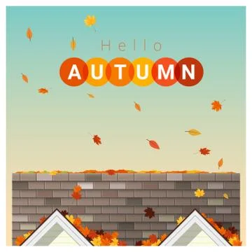 Hello Autumn background with a small house Stock Illustration