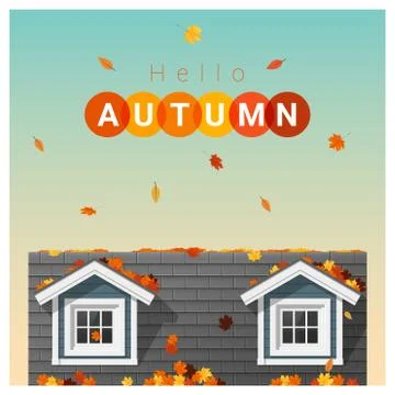 Hello Autumn background with a small house Stock Illustration