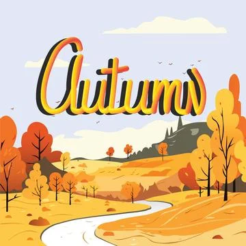 Hello! autumn background vector illustration. warm colors landscape Stock Illustration