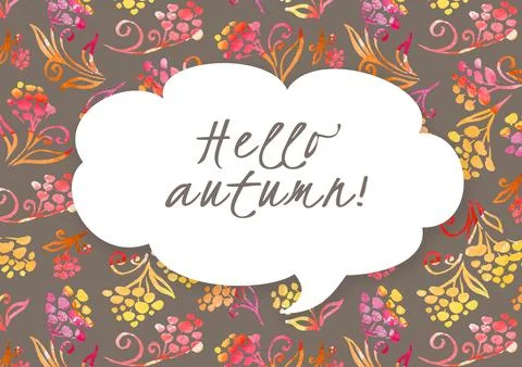 Hello Autumn banner on a brown background with berries. Stock Illustration