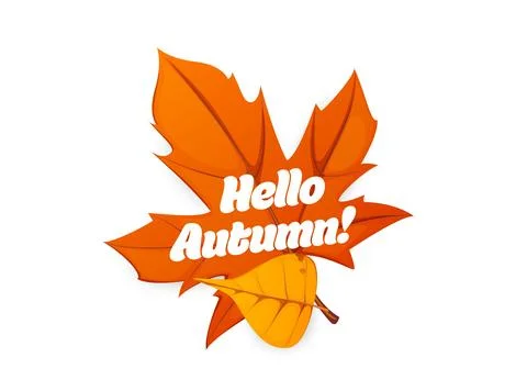 Hello autumn banner with red fall maple leaf Stock Illustration