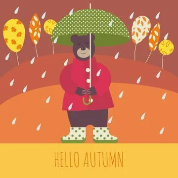 Hello autumn bear Stock Illustration
