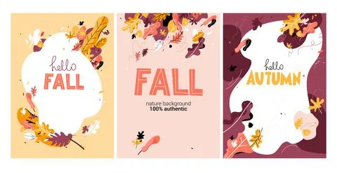Hello autumn card set. Stock Illustration