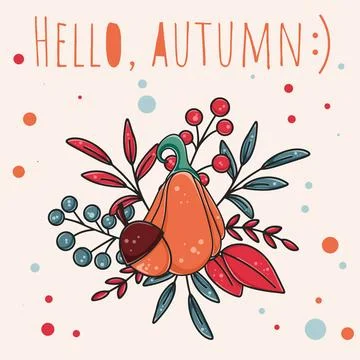 Hello autumn card vector illustration Ilustración de archivo