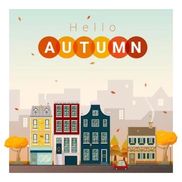 Hello autumn cityscape background Stock Illustration