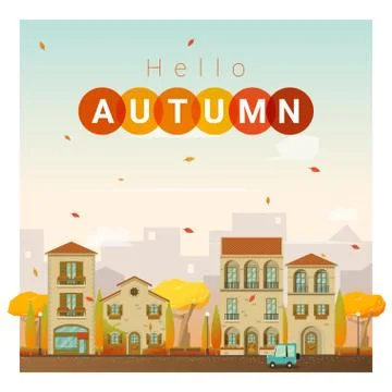 Hello autumn cityscape background Stock Illustration