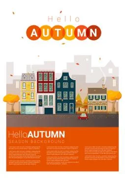 Hello autumn cityscape background Stock Illustration