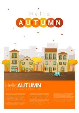 Hello autumn cityscape background Illustrazione stock