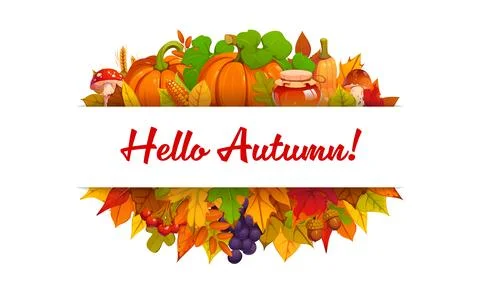 Hello autumn fall composition framed by pumpkins Stock Illustration