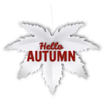 Hello Autumn fall leaf white monochrome. Autumn maple leaf isolated. Vector Stock Illustration