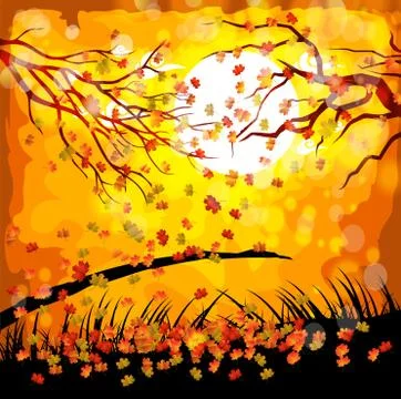 Hello autumn. Fall under the moonlight Stock Illustration