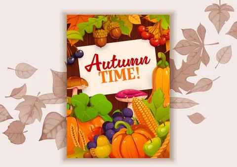 Hello autumn greeting card, fall welcome poster Illustrazione stock