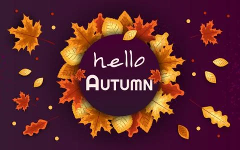 Hello autumn Hand draw different colored autumn leaves. Autumn design element Stock Illustration