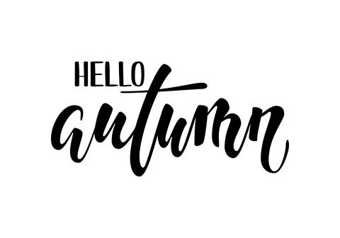 Hello autumn. Hand drawn calligraphy and brush pen lettering. design for ho.. Stock Illustration