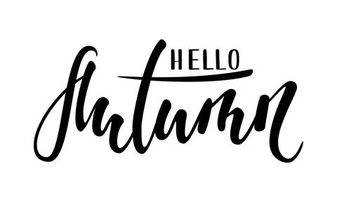Hello autumn. Hand drawn calligraphy and brush pen lettering. design for ho.. Stock Illustration