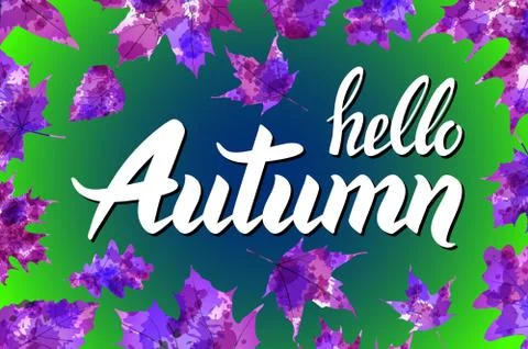 Hello autumn. Hand drawn different colored autumn leaves. Sketch, design el.. Illustrazione stock