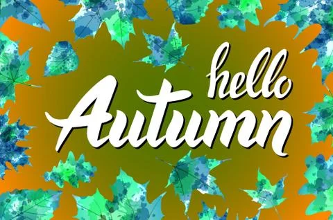 Hello autumn. Hand drawn different colored autumn leaves. Sketch, design el.. Illustrazione stock