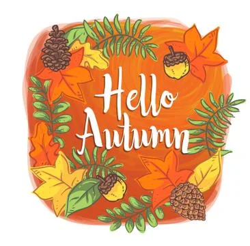 Hello autumn leaves vector Stock Illustration