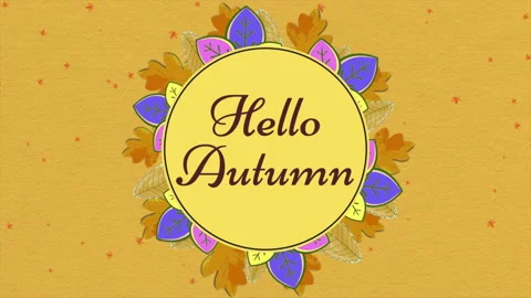 Hello Autumn with maple autumn leafs on yellow paper 動画素材 219716191