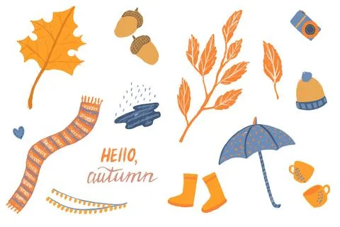 Hello autumn, set of autumn elements on a white background イラスト素材