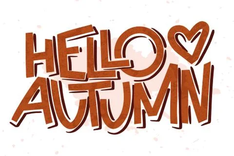Hello Autumn simple colorful sans serif lettering. Hand drawn sketch for card Stock Illustration