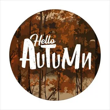 Hello autumn square banner background with autumn forest landscape, golden trees Stock Illustration