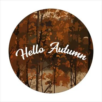Hello autumn square banner background with autumn forest landscape, golden trees Stock Illustration