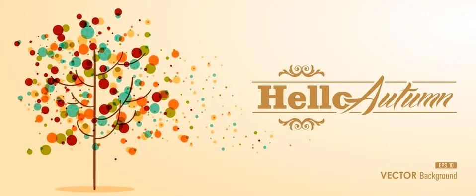 Hello autumn text with abstract tree concept eps10 file background. Stockillustratie