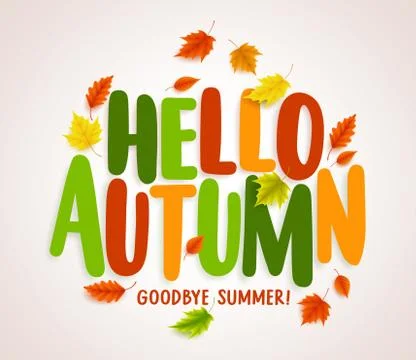 Hello autumn vector banner design with colorful maple leaves Stock Illustration