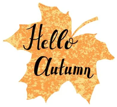 Hello autumn vector lettering on leaf-shaped background Stock Illustration