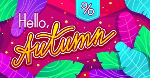 Hello, Autumn vector trendy design for website and print. Colorful banner wit Stock Illustration
