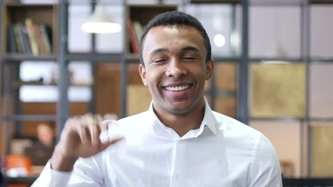 Hello by Black Man, Waving Hand in Office Stock Footage 72142756