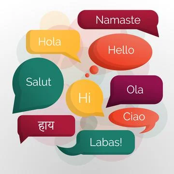 Hello bubble speech different concept background, cartoon style Illustrazione stock
