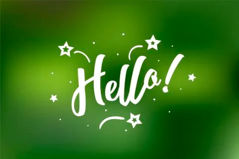 Hello card. Beautiful greeting scratched calligraphy white text word stars. Hand Illustration